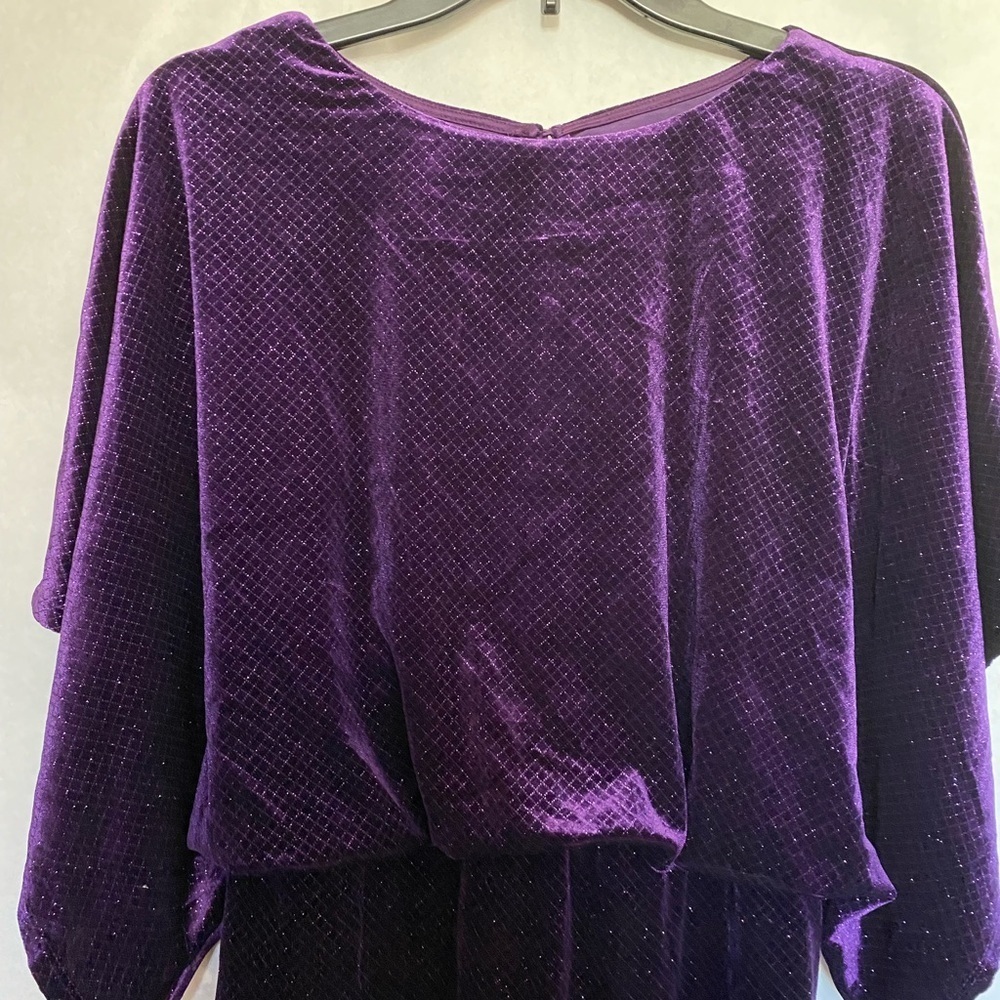 NWT Jessica Howard Purple Glitter Velvet Cocktail Dress Petite 10 Cape Sleeve - Picture 6 of 15